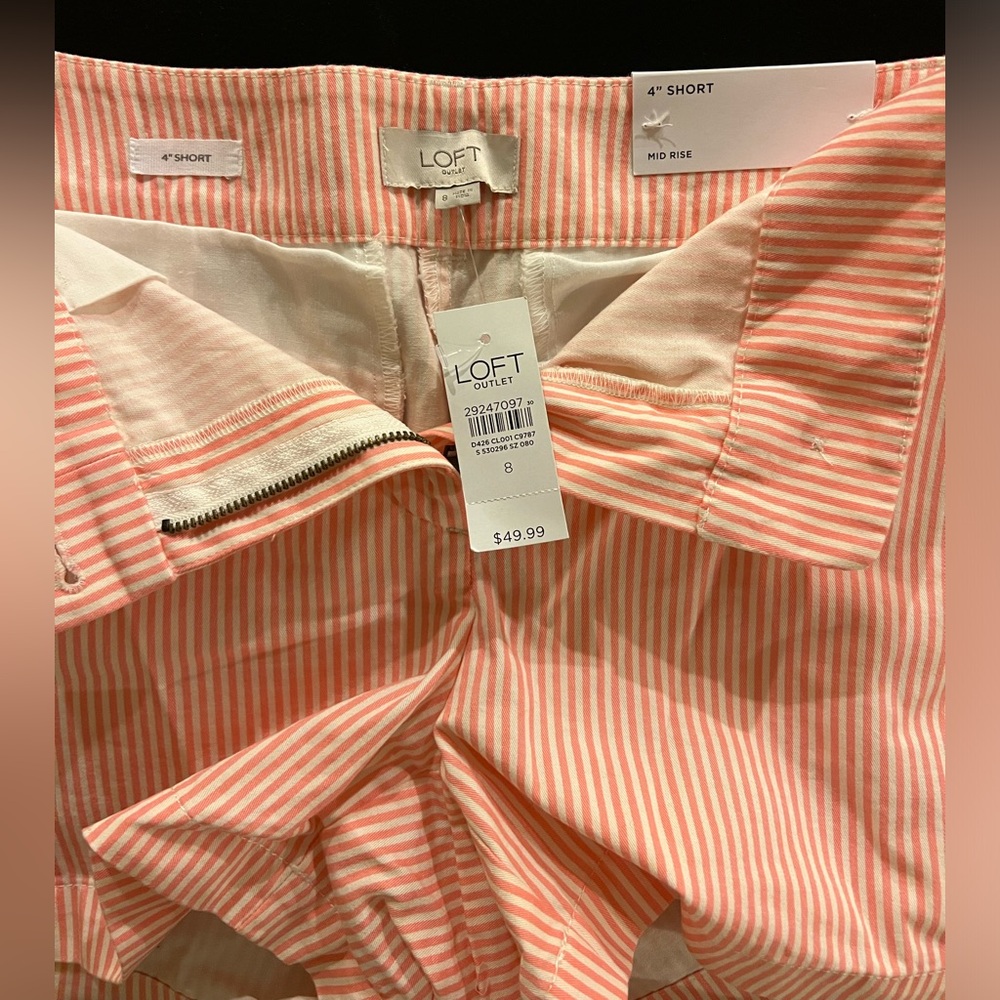 LOFT Coral and White Striped Shorts